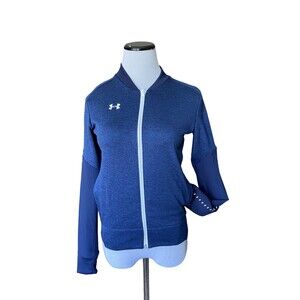 Under Armour Women Qualifier Hybrid Warm Up Jacket Size XS Blue Cold Gear Zip Up